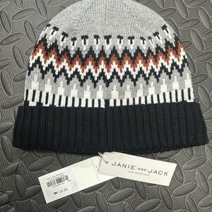 Janie and Jack Gray, Black, and Orange Patterned kids Beanie